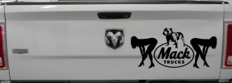 Mack Trucks Logo With Mudflap Girls Bent Over Car or Truck Window Vinyl Decal Sticker (Black)