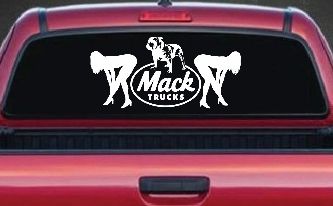 Mack Trucks Logo With Mudflap Girls Bent Over Car or Truck Window Decal Sticker