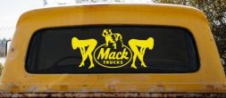 Mack Trucks Logo With Mudflap Girls Bent Over Car or Truck Window Decal Sticker (Yellow)