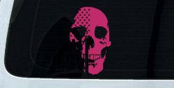 Skull Shadow US USA American Flag Vertical  Skulls Car or Truck Window Decal Sticker (Hot Pink)