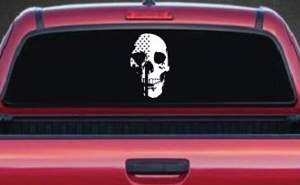 Skull Shadow US USA American Flag Vertical  Skulls Car or Truck Window Decal Sticker