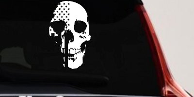 Skull Shadow US USA American Flag Vertical  Skulls Car or Truck Window Vinyl Decal Sticker