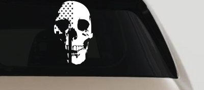 Skull Shadow US USA American Flag Vertical  Skulls Car or Truck Window Vinyl Decal Sticker