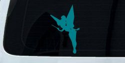 Tinkerbell Tinker Bell Flying with Wand Fairy Tale Cartoons Car or Truck Window Decal Sticker (Turquoise Blue)