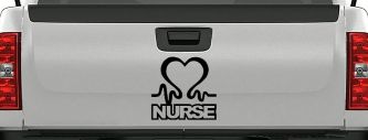 Nurse Heart in Heart Beat Car or Truck Window Decal Sticker (Black)