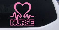 Nurse Heart in Heart Beat Car or Truck Window Decal Sticker (Pink)