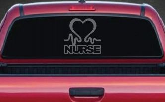 Nurse Heart in Heart Beat Car or Truck Window Vinyl Decal Sticker (Silver)