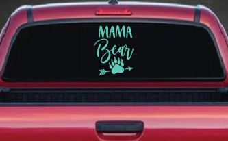 Mama Bear with Paw and Arrow Car or Truck Window Decal Sticker (Mint)