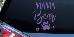 Mama Bear with Paw and Arrow Car or Truck Window Decal Sticker (Purple)