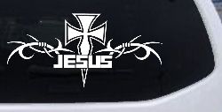 Tribal Barbed Wire Jesus With Cross  Christian Car or Truck Window Decal Sticker