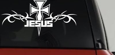 Tribal Barbed Wire Jesus With Cross  Christian Car or Truck Window Vinyl Decal Sticker
