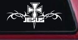 Tribal Barbed Wire Jesus With Cross  Christian Car or Truck Window Decal Sticker