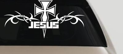 Tribal Barbed Wire Jesus With Cross  Christian Car or Truck Window Vinyl Decal Sticker (White)