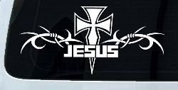 Tribal Barbed Wire Jesus With Cross  Christian Car or Truck Window Decal Sticker