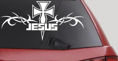 Tribal Barbed Wire Jesus With Cross  Christian Car or Truck Window Vinyl Decal Sticker