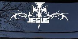 Tribal Barbed Wire Jesus With Cross  Christian Car or Truck Window Decal Sticker
