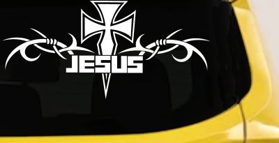 Tribal Barbed Wire Jesus With Cross  Christian Car or Truck Window Vinyl Decal Sticker