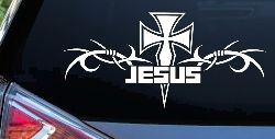Tribal Barbed Wire Jesus With Cross  Christian Car or Truck Window Decal Sticker