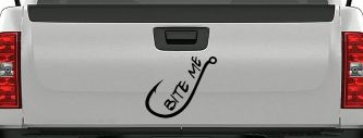 Bite me Funny Fishing Hook Fishing Car or Truck Window Decal Sticker (Black)