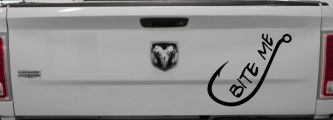 Bite me Funny Fishing Hook Fishing Car or Truck Window Decal Sticker (Black)