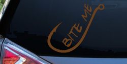 Bite me Funny Fishing Hook Fishing Car or Truck Window Vinyl Decal Sticker (Copper)