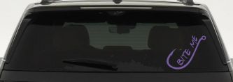 Bite me Funny Fishing Hook Fishing Car or Truck Window Decal Sticker (Purple)