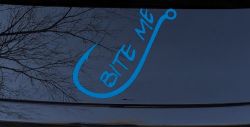 Bite me Funny Fishing Hook Fishing Car or Truck Window Decal Sticker (Sky Blue)