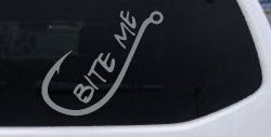 Bite me Funny Fishing Hook Fishing Car or Truck Window Decal Sticker (Telegrey)