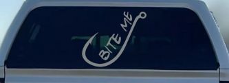 Bite me Funny Fishing Hook Fishing Car or Truck Window Decal Sticker (Telegrey)