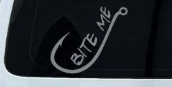 Bite me Funny Fishing Hook Fishing Car or Truck Window Vinyl Decal Sticker (Telegrey)