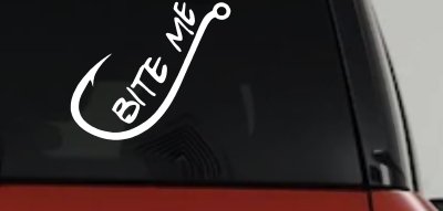 Bite me Funny Fishing Hook Fishing Car or Truck Window Vinyl Decal Sticker