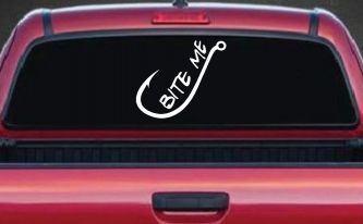 Bite me Funny Fishing Hook Fishing Car or Truck Window Decal Sticker
