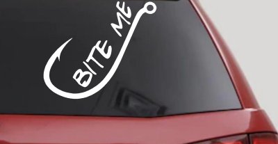 Bite me Funny Fishing Hook Fishing Car or Truck Window Vinyl Decal Sticker