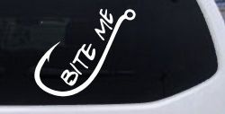 Bite me Funny Fishing Hook Fishing Car or Truck Window Decal Sticker