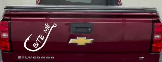 Bite me Funny Fishing Hook Fishing Car or Truck Window Decal Sticker (White)