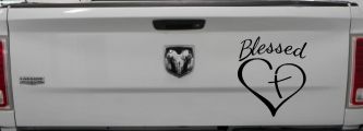 Blessed with Heart and Cross Christian Car or Truck Window Decal Sticker (Black)
