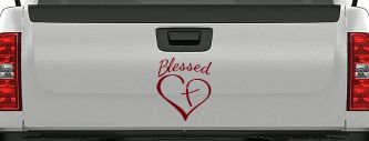 Blessed with Heart and Cross Christian Car or Truck Window Decal Sticker (Burgundy)