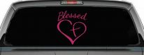 Blessed with Heart and Cross Christian Car or Truck Window Decal Sticker (Hot Pink)