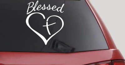 Blessed with Heart and Cross Christian Car or Truck Window Vinyl Decal Sticker
