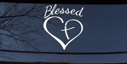 Blessed with Heart and Cross Christian Car or Truck Window Decal Sticker