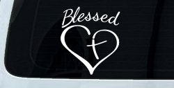 Blessed with Heart and Cross Christian Car or Truck Window Decal Sticker