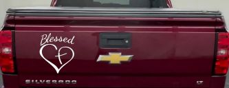 Blessed with Heart and Cross Christian Car or Truck Window Decal Sticker (White)