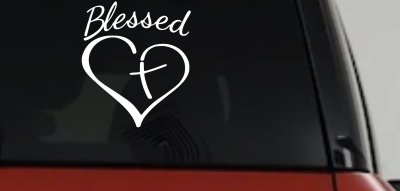 Blessed with Heart and Cross Christian Car or Truck Window Vinyl Decal Sticker