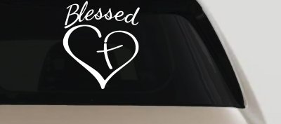 Blessed with Heart and Cross Christian Car or Truck Window Vinyl Decal Sticker