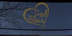 God Bless Inside Heart Christian Car or Truck Window Vinyl Decal Sticker (Gold)
