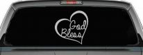 God Bless Inside Heart Christian Car or Truck Window Decal Sticker (Light Gray)