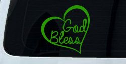 God Bless Inside Heart Christian Car or Truck Window Decal Sticker (Lime)