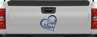 God Bless Inside Heart Christian Car or Truck Window Decal Sticker (Navy)