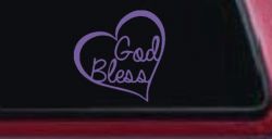 God Bless Inside Heart Christian Car or Truck Window Decal Sticker (Purple)