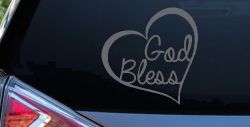 God Bless Inside Heart Christian Car or Truck Window Decal Sticker (Silver)